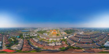 360 panorama by 180 degrees angle seamless panorama of aerial top view of National Fo Guang Shan Thaihua Temple in Bangkok downtown, Thailand. urban city. Chiang Kai shek Memorial Hall. clipart