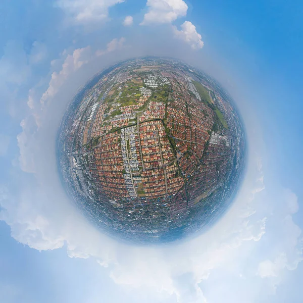 Pequeño Planeta Esfera 360 Grados Panorama Vista Aérea Barrio Residencial —  Fotos de Stock