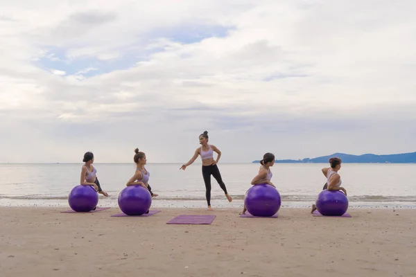 Group Asian Women Yoga Class Club Doing Exercise Yoga Natural — Stock Photo, Image