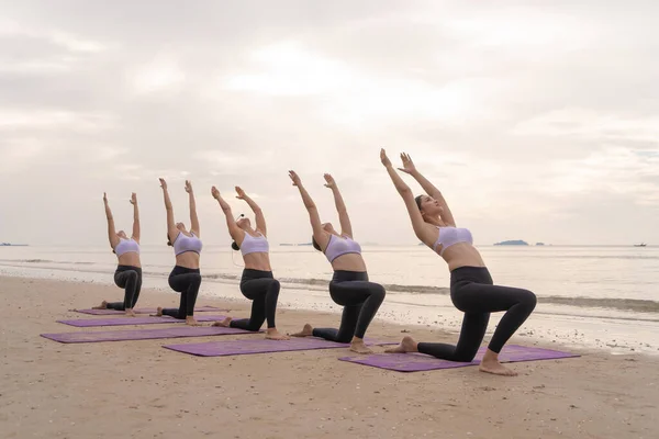 Group Asian Women Yoga Class Club Doing Exercise Yoga Natural — Stock Photo, Image