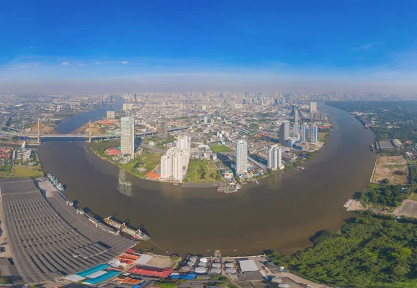 Chao Phraya Nehri Bangkok Şehir Merkezinin Yukarıdan Görünüşü Tayland Finansal — Stok fotoğraf