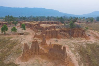 Aerial view of Lalu, Srakaew, Thailand. Dry rock reef. Nature landscape background. Grand Canyon of Thailand.