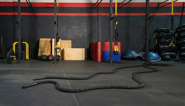 Battle Ropes Floor Strength Workout Training Gym Fitness Center Club — Stock Photo, Image