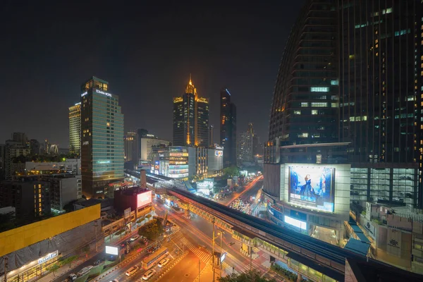 Flygfoto Över Asoke Korsning Eller Korsning Med Biltrafik Bangkok Downtown — Stockfoto