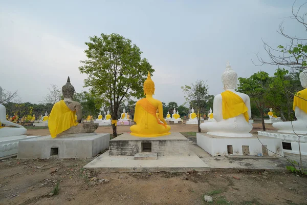 Řada Soch Buddhy Staré Trosky Chrámu Wat Phai Rong Wua — Stock fotografie