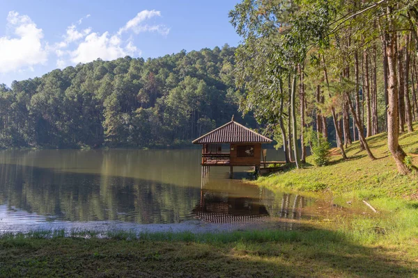 Dům Nábřeží Jezerem Lesními Stromy Pang Ung Mae Hong Son — Stock fotografie
