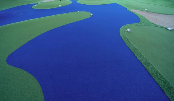 Blauwe Groene Simulatie Golfbaan Het Dak Van Het Hotel Met — Stockfoto