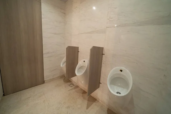 Rij Van Moderne Urinoirs Mannen Openbare Toilet Kamer Openbaar Toilet — Stockfoto