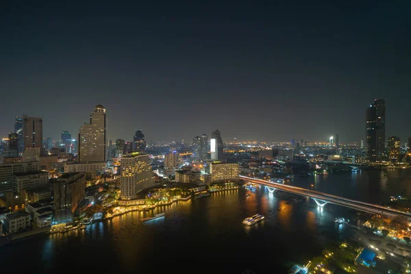 Légi Kilátás Bangkok City Skyline Chao Phraya River Thaiföldön Pénzügyi — Stock Fotó