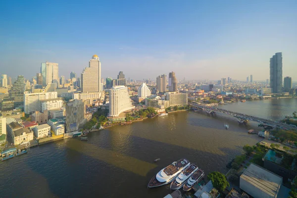 Flygfoto Över Bangkok City Skyline Vid Chao Phraya River Thailand — Stockfoto