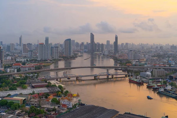 Aerial View Bangkok City Skyline Chao Phraya River Thailand Financial — Stock Photo, Image