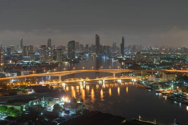 Légi Kilátás Bangkok City Skyline Chao Phraya River Thaiföldön Pénzügyi — Stock Fotó