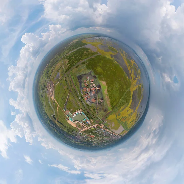 Pequeño Planeta Esfera 360 Grados Panorama Vista Aérea Superior Del —  Fotos de Stock