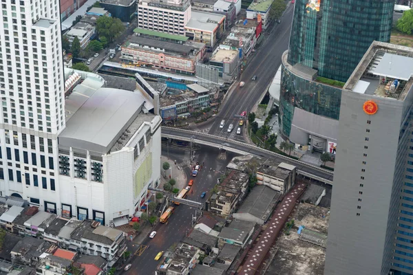 Asoke Kavşağının Hava Görüntüsü Araba Trafiği Bangkok Şehir Merkezi Tayland — Stok fotoğraf