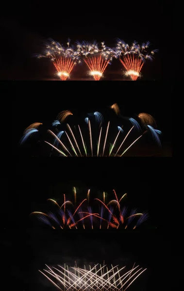 Διεθνής Έκθεση Πυροτεχνημάτων Νύχτα Ποικιλία Από Πολύχρωμα Πυροτεχνήματα Στις Γιορτές — Φωτογραφία Αρχείου