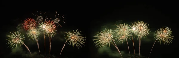 Международный Фестиваль Фейерверков Ночью Разнообразие Красочных Фейерверков Праздники Праздник Изолированы — стоковое фото