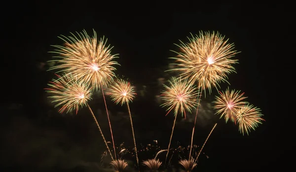 Nemzetközi Tűzijáték Fesztivál Éjjel Változatos Színes Tűzijáték Ünnepek Ünneplés Elszigetelt — Stock Fotó