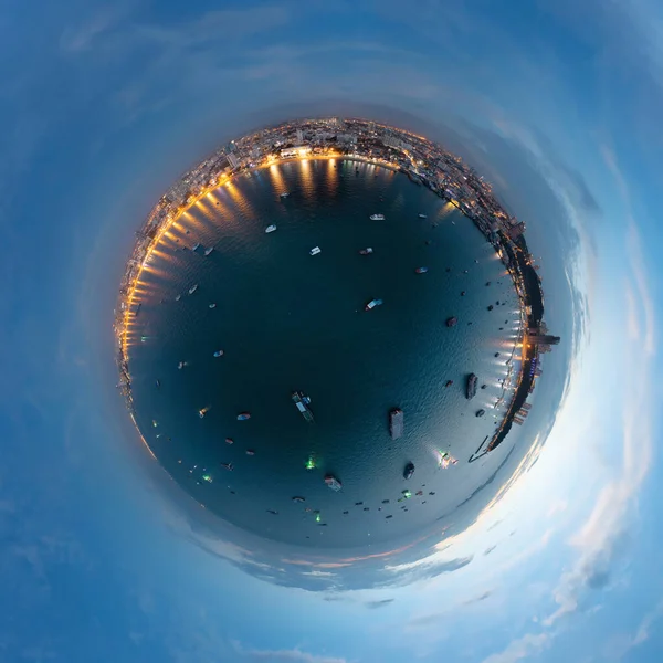 Pequeño Planeta Esfera 360 Grados Panorama Vista Aérea Del Mar —  Fotos de Stock