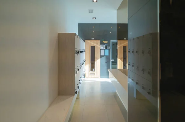 Spa Sauna Con Armadietti Condominio Moderna Proprietà Residenziale Uno Spazio — Foto Stock