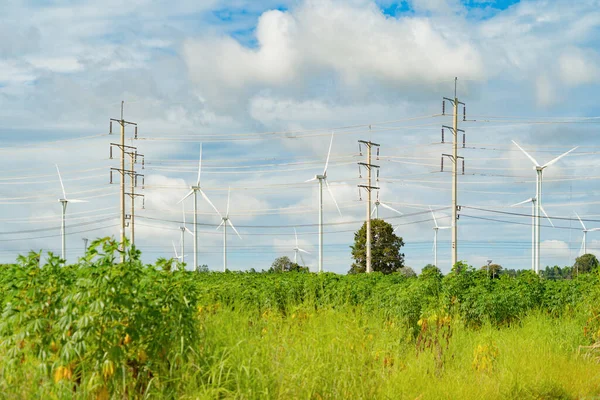 Turbine Eoliche Mulini Vento Campo Agricolo Con Pali Utilità Energia — Foto Stock