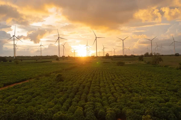 Vista Aerea Turbine Eoliche Mulini Vento Campo Agricolo Fabbrica Industria — Foto Stock