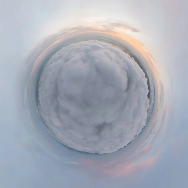Kis Bolygó 360 Fokos Gömb Panoráma Légi Kilátás Napkelte Felett — Stock Fotó