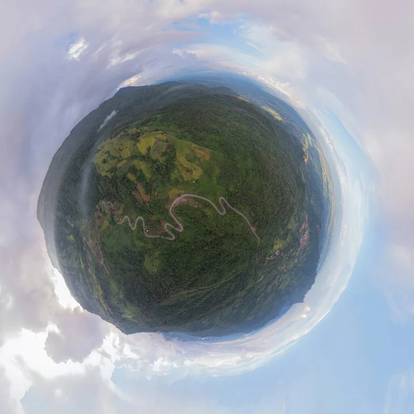 Pequeno Planeta 360 Graus Esfera Panorama Visão Aérea Carros Dirigindo — Fotografia de Stock