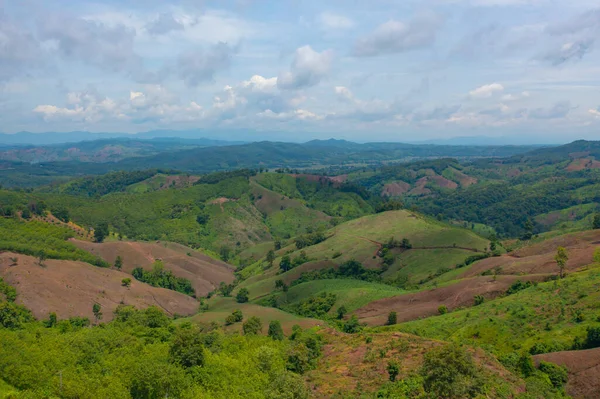 Luftaufnahme Von Waldbäumen Und Grünen Berghügel Naturlandschaft Hintergrund Thailand — Stockfoto