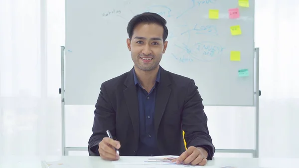 Portrait Business Asian Man Thai Person Talking Colleagues Webcam Group — Stockfoto