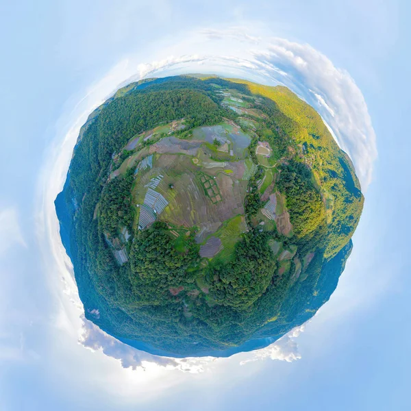 Kis Bolygó 360 Fokos Gömb Panoráma Légi Felülnézetből Hántolatlan Rizs — Stock Fotó