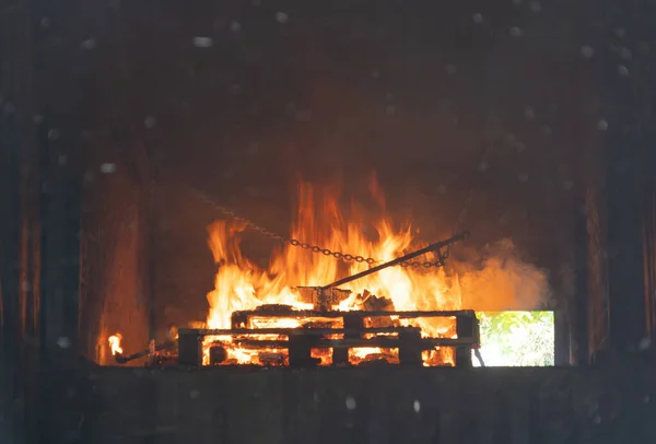 Dangerous Hot Burning Fire Gas Explosion Red Fireplace Frame Burning — Stock Photo, Image