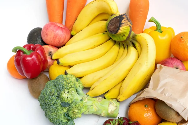 Változatos Színes Friss Gyümölcsök Zöldségek Nyers Bio Egészséges Étel Bevásárlás — Stock Fotó