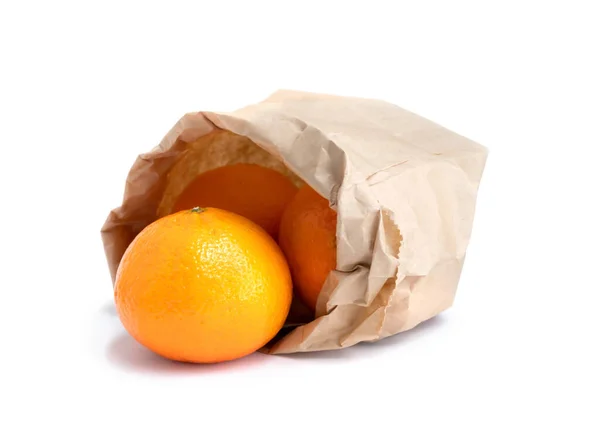 Oranges Dans Sac Papier Des Fruits Frais Aliments Sains Biologiques — Photo