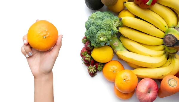 Kéz Kezében Változatos Színes Friss Gyümölcsök Zöldségek Nyers Bio Egészséges — Stock Fotó