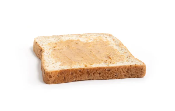 Pão Com Manteiga Amendoim Isolada Sobre Fundo Branco Cozinha Caseira — Fotografia de Stock
