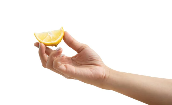 Main Tenant Une Demi Coupe Citron Citron Vert Aliments Sains — Photo