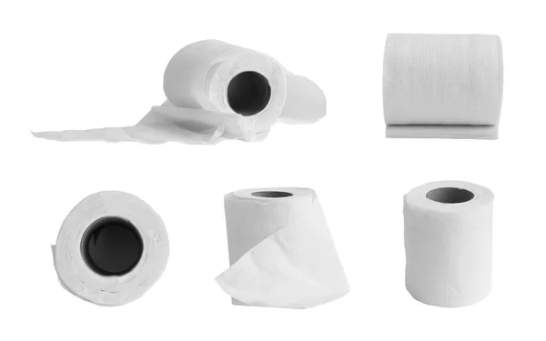 Tkáňový Papír Role Toaletě Nebo Izolované Bílém Pozadí Čisté Hygienické — Stock fotografie