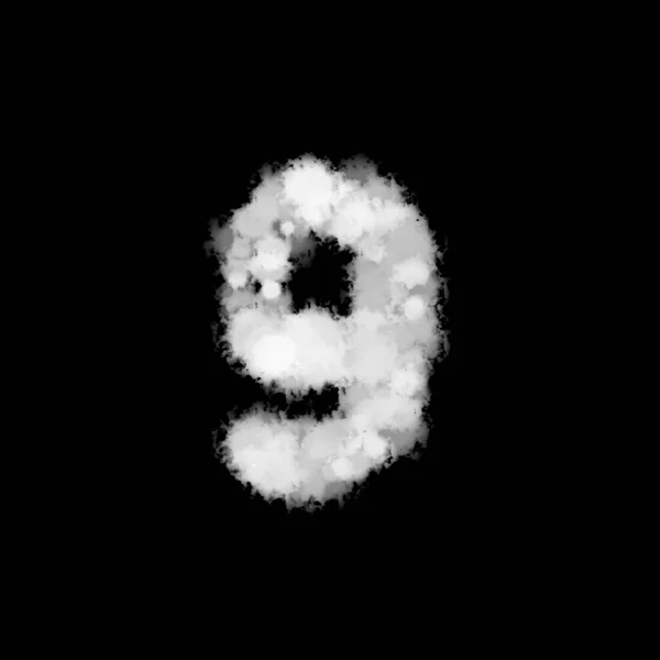雾气或烟雾形成黑色背景上的第9 9号字母表文字字符 — 图库照片