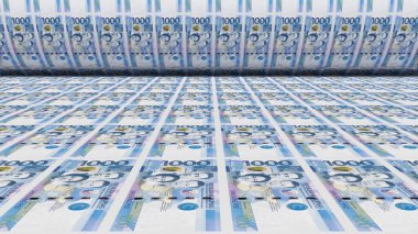Enflasyon. Filipinler 'deki peso banknotları ya da faturalar, Filipinler' deki PHP para birimi. Yığınla para basma makinesi. Merkez Bankası 'nda kağıt işlemleri. Ekonomi, finans. Çamaşır yıkama. Değiş tokuş. 3d illüstrasyon.