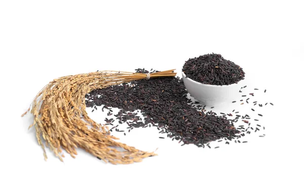 Beyaz Arka Planda Siyah Böğürtlenli Pirinç Organik Çiğ Buğday Tahıl — Stok fotoğraf