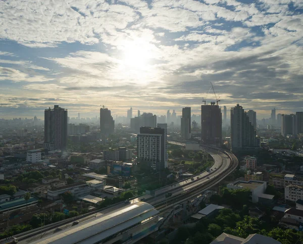 Aerial View Highway Street Road Bangkok Downtown Skyline Thailand Financial — Stock Photo, Image