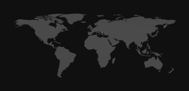 Siyah arka planda izole edilmiş boş çizim küresel dünya haritası. Infographic illüstrasyon. Atlas.