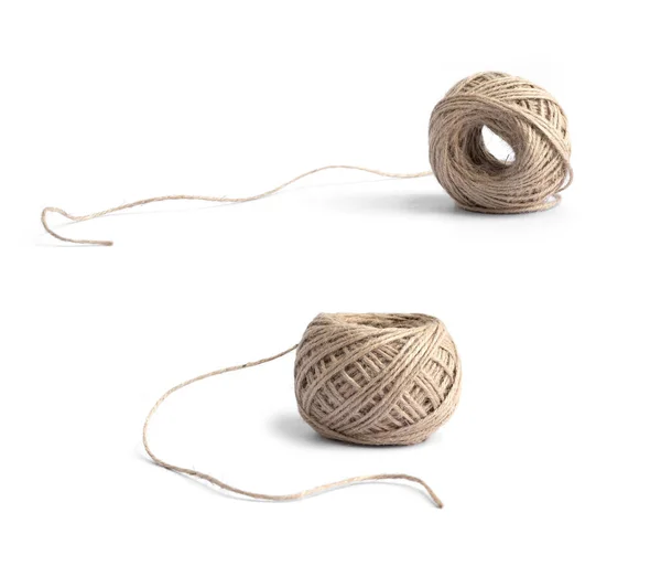 Natural Fiber Brown Thread Yarn String Rope Isolated White Background — ストック写真