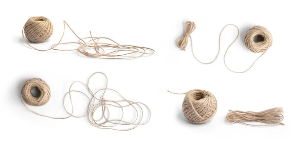 Natural Fiber Brown Thread Yarn String Rope Isolated White Background — ストック写真