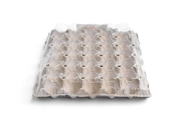 Egg Paper Carton Container Clear Plastic Cover Isolated White Background — ストック写真