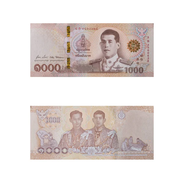 1000 Tayland banknotu. Tayland parası 1000 baht değerindeydi, THB beyaz arka planda izole edilmişti. Para için. Tayland 'da 10. Rama X Saltanatı.