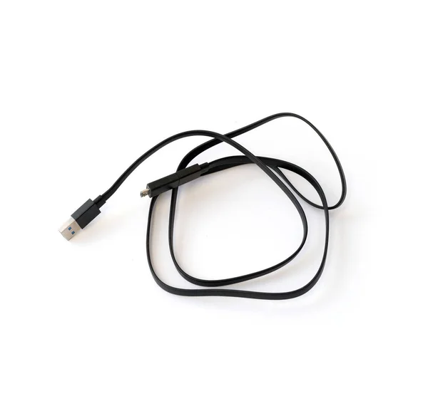Usb电缆连接器或充电电缆隔离在白色背景 技术设备项目 小玩意或产品 — 图库照片