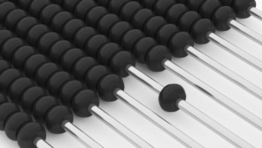 Siyah Çin eski abaküsü beyaz arka planda izole edilmiş. Sayı sayma aracı hesaplanıyor. Matematik. Analog hesap makinesi. 3d illüstrasyon.