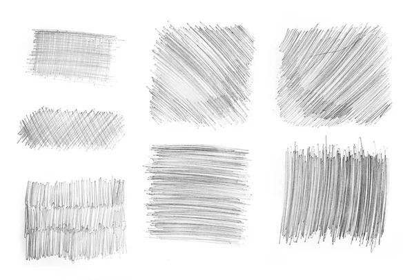 Stroke line or shape sketching with pencil. Handmade. Abstract textures on white background. Childish art.