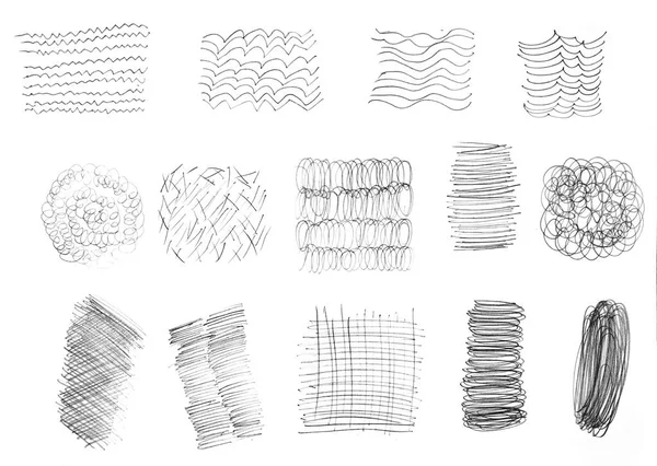 Strichlinien Oder Formskizzen Mit Bleistift Handgemacht Abstrakte Texturen Auf Weißem — Stockfoto